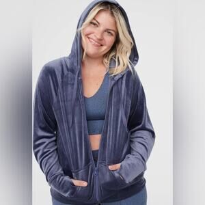 OFFLINE By Aerie After Party Velour Oversized Full Zip Hoodie Size Large Navy